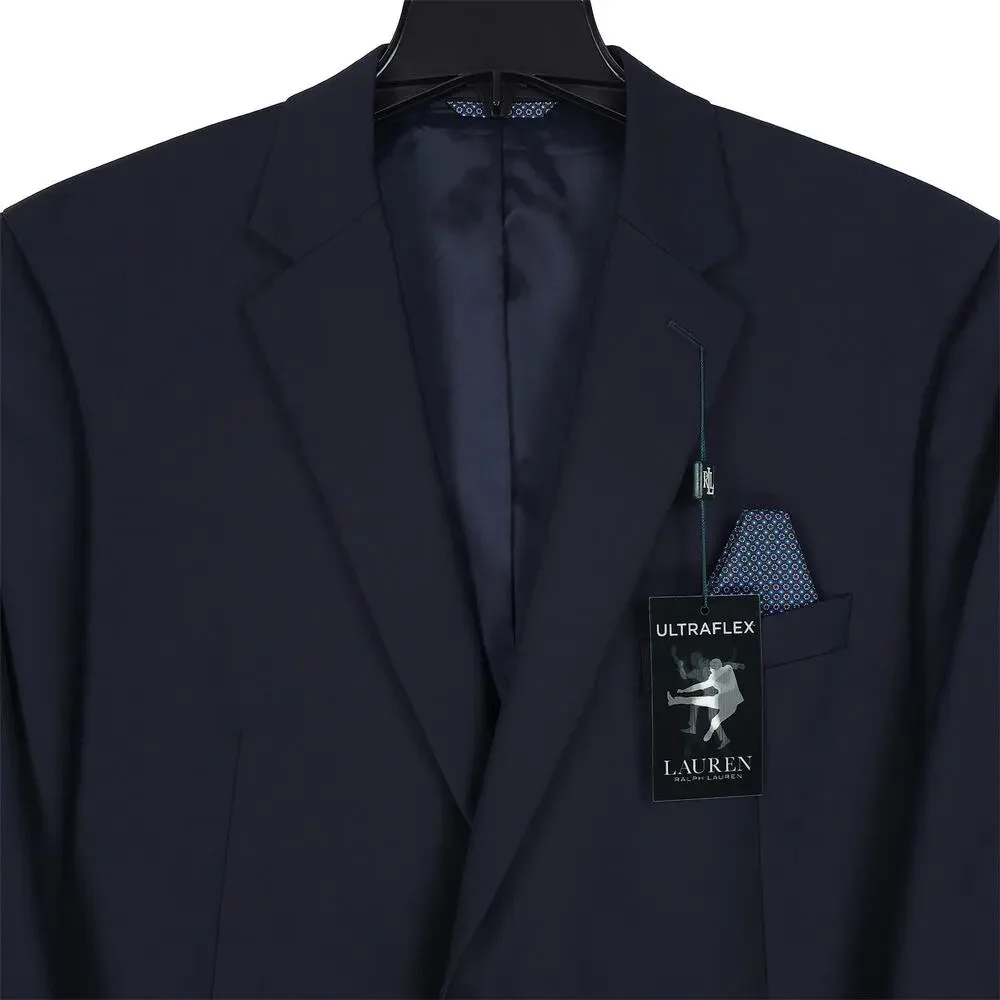 Lauren Ralph Lauren Mens Classic Fit Sport Coat 46R Navy Blue Solid Stretch Wool